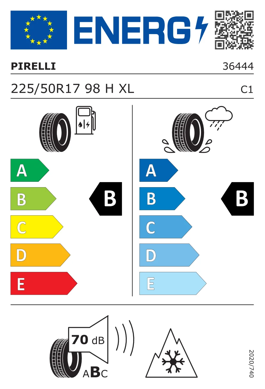 EU-däckmärkning: Pirelli 225/50 R17 98H