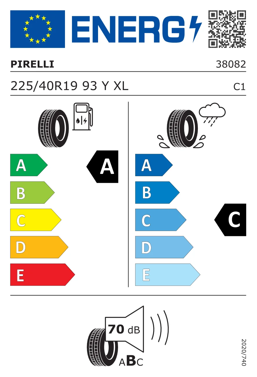 EU tyre label: Pirelli 225/40 R19 93Y
