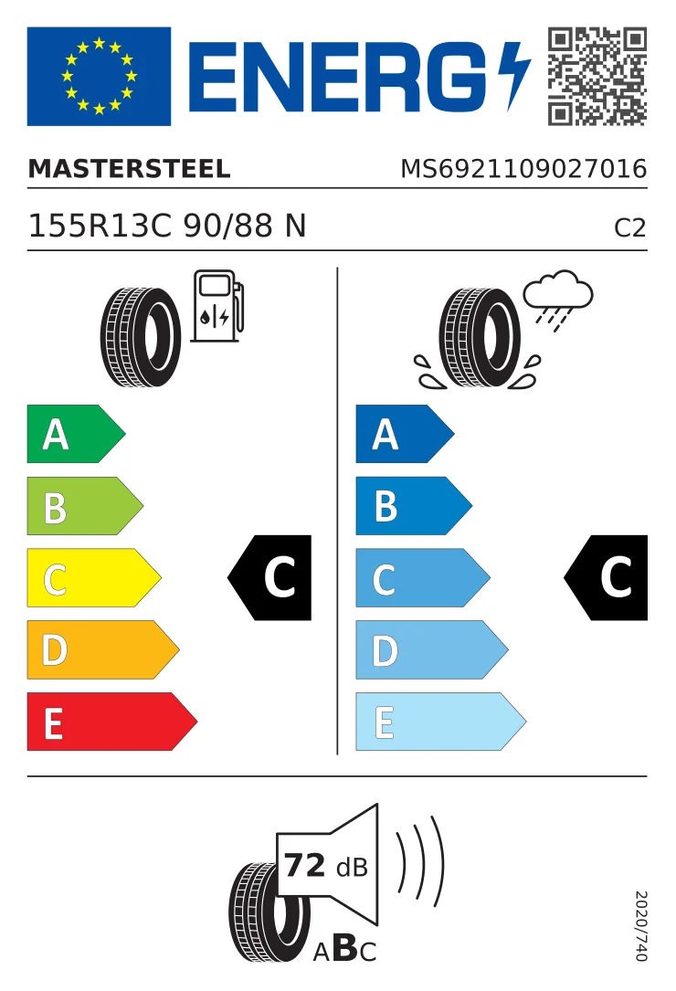 EU-däckmärkning: Mastersteel 155/80 R13 90N