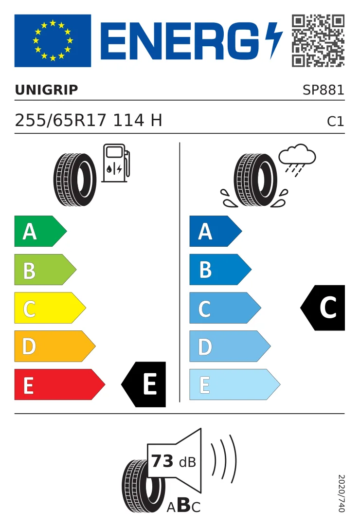 EU tyre label: Unigrip 255/65 R17 114H