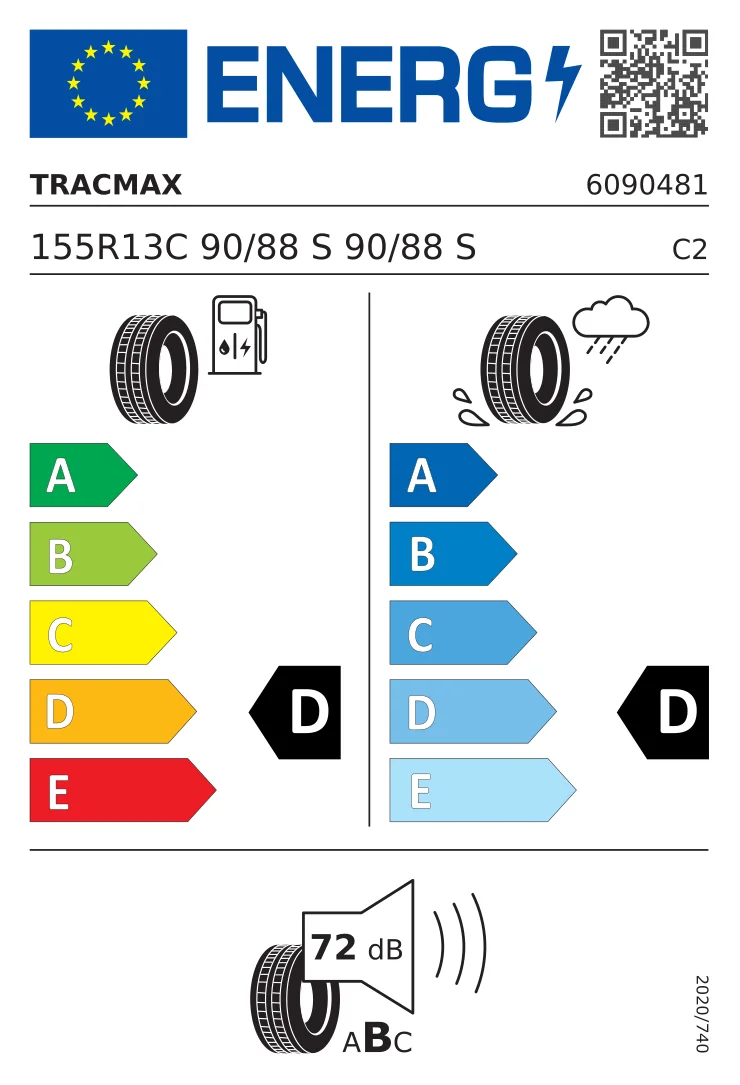 EU-däckmärkning: Tracmax 155/80 R13 90S