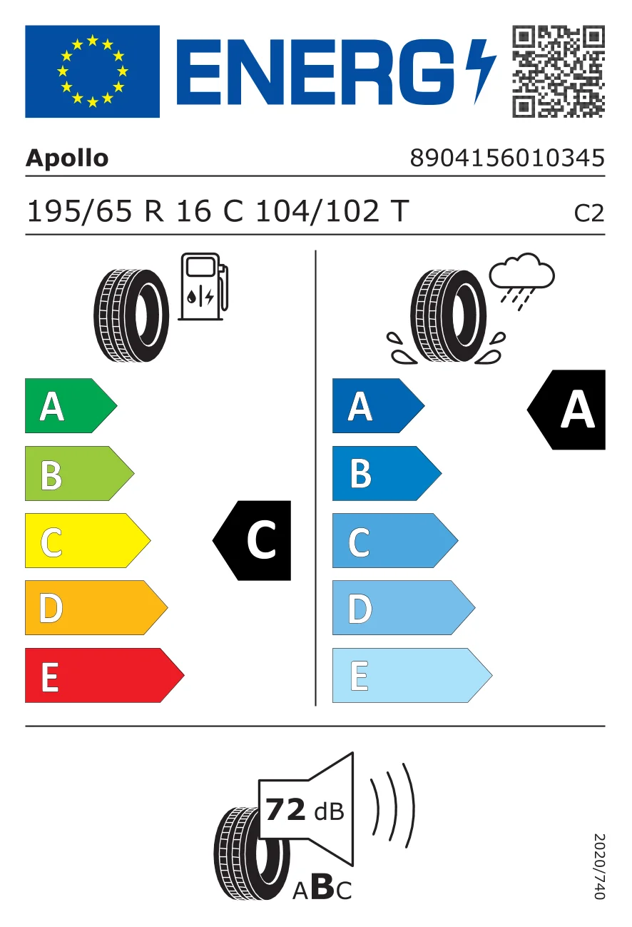 EU tyre label: Apollo 195/65 R16 104T