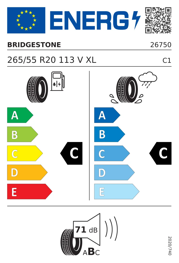 EU-däckmärkning: Bridgestone 265/55 R20 113V