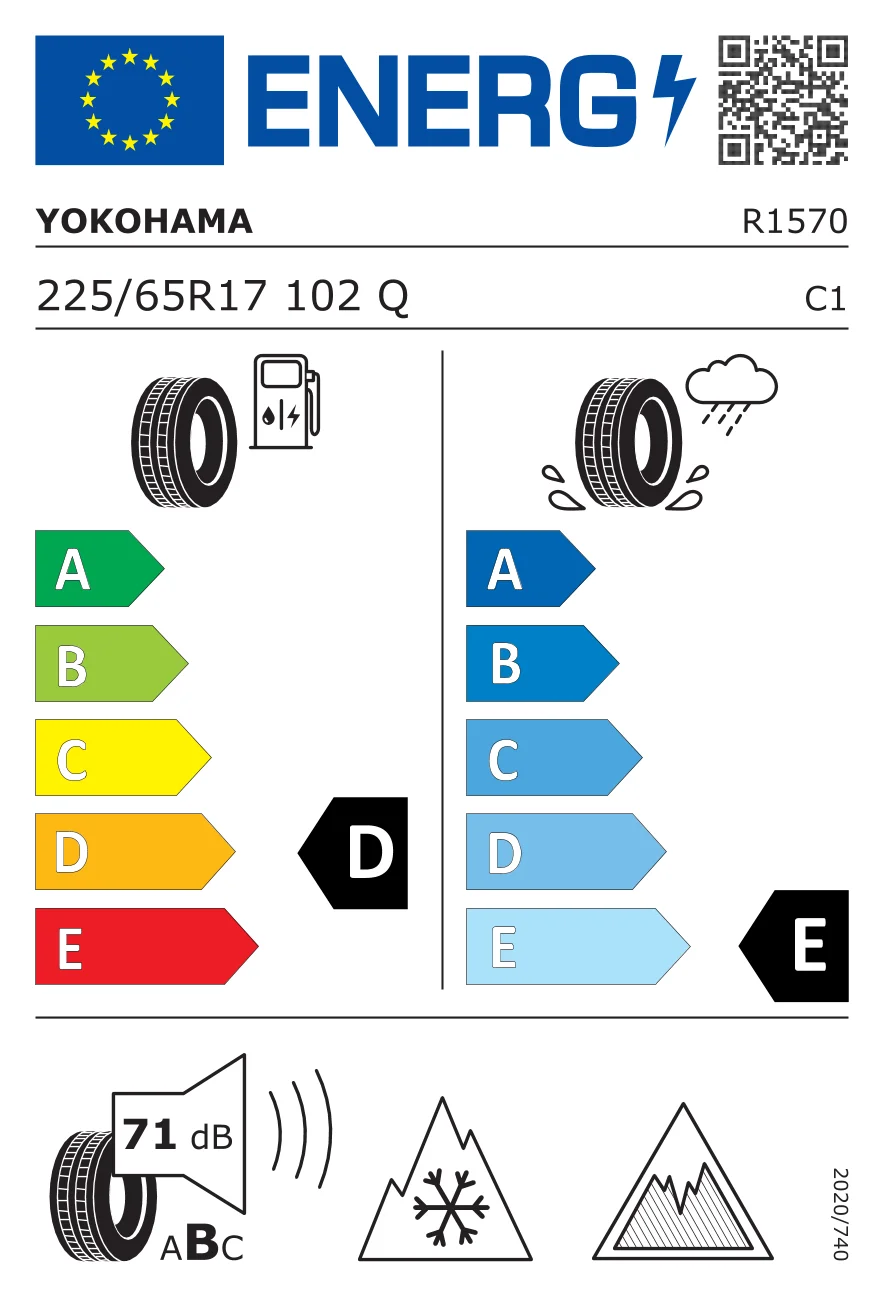 EU-däckmärkning: Yokohama 225/65 R17 102Q