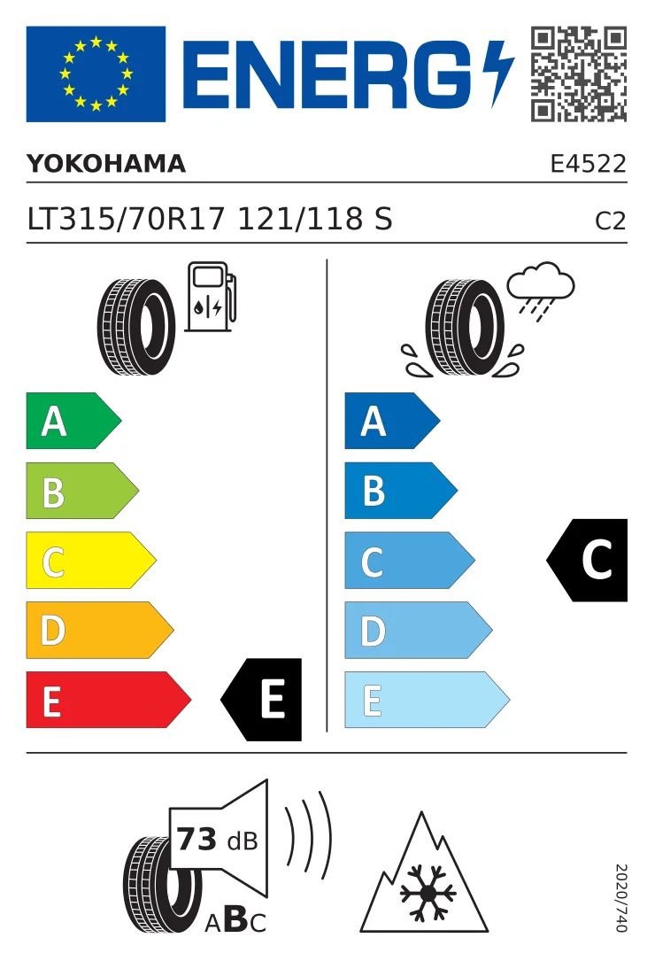 EU-bandenlabel: Yokohama 315/70 R17 121S