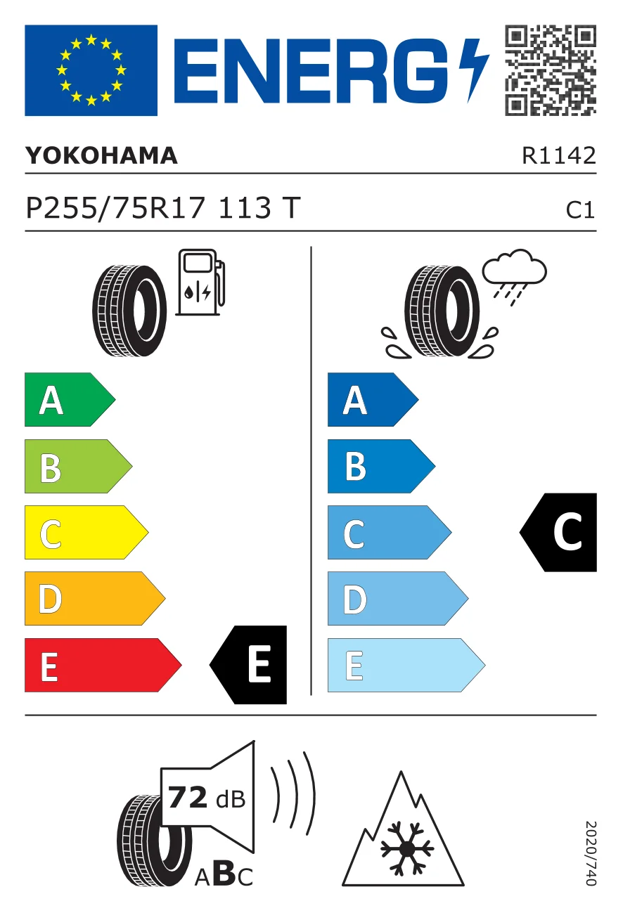 EU tyre label: Yokohama 255/75 R17 113T