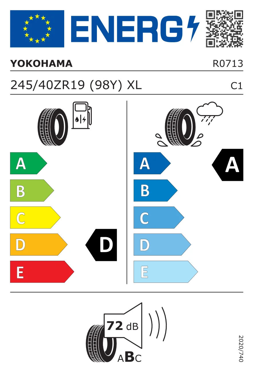 EU tyre label: Yokohama 245/40 R19 98Y