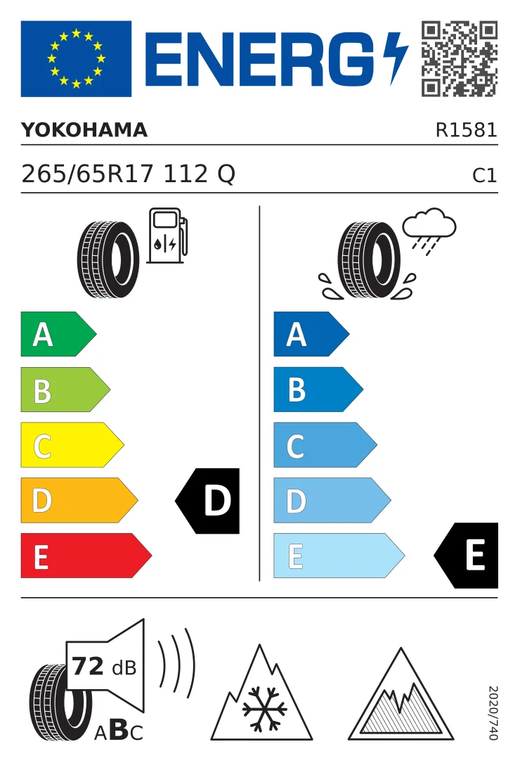 EU tyre label: Yokohama 265/65 R17 112Q