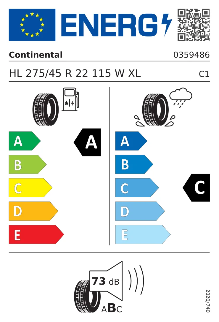 EU-däckmärkning: Continental 275/45 R22 115W