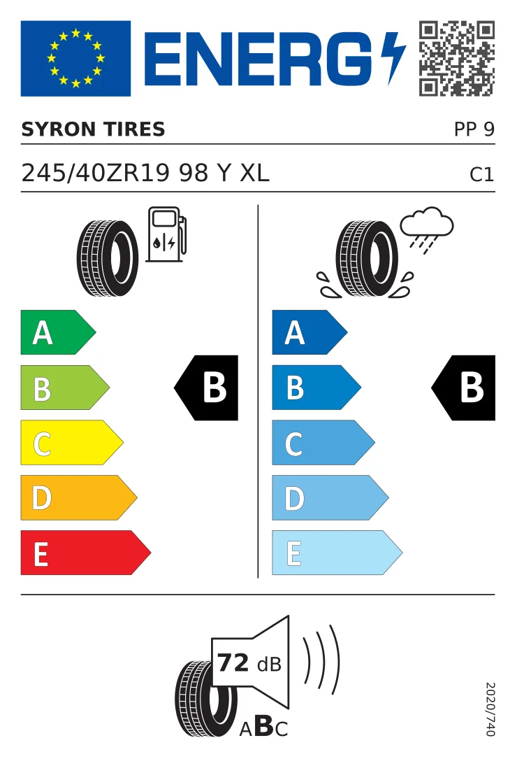 Étiquette pneumatique UE: Syron 245/40 R19 98Y
