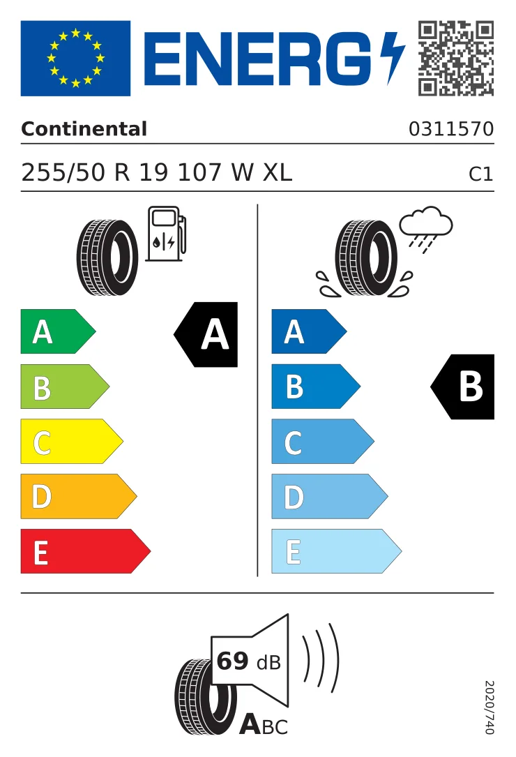 EU-däckmärkning: Continental 255/50 R19 107W