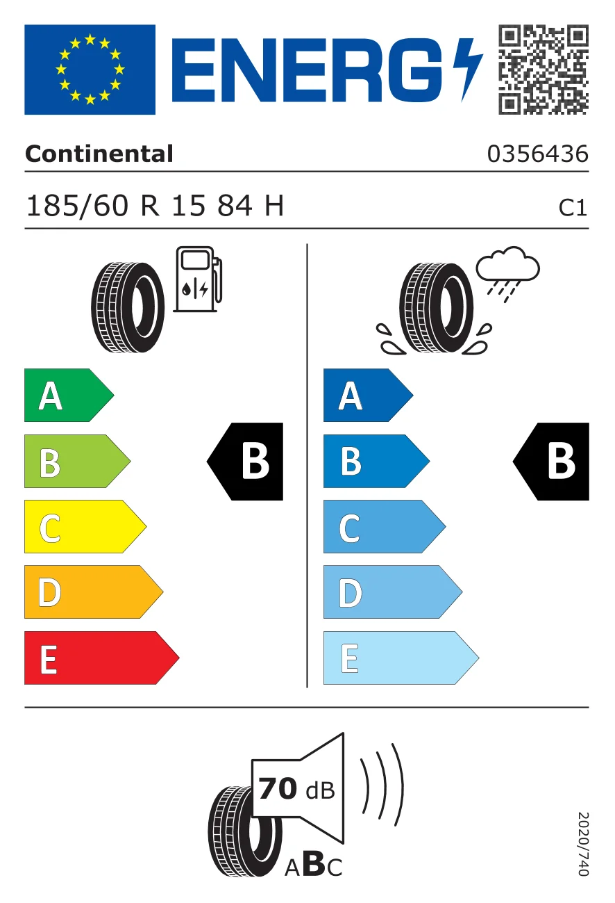 EU-däckmärkning: Continental 185/60 R15 84H