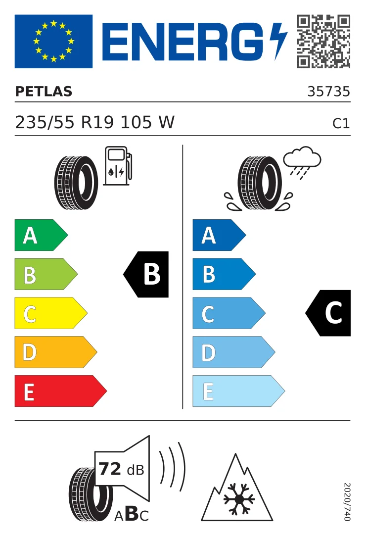 EU tyre label: Petlas 235/55 R19 105W
